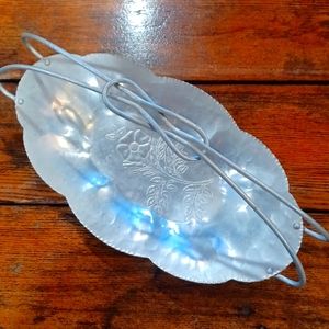 Hammered aluminum basket bread tray.